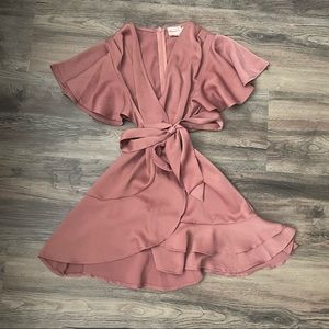 Mauve V Neck Short Dress